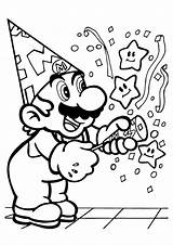 Mario Coloring Super Pages Kids Celebrate sketch template