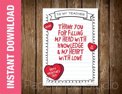 printable teacher valentine card valentines day card etsy