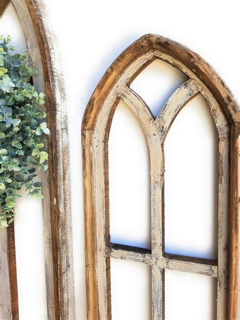 Rustic White Set Of 3 Farmhouse Wooden Cathedral Window Etsy