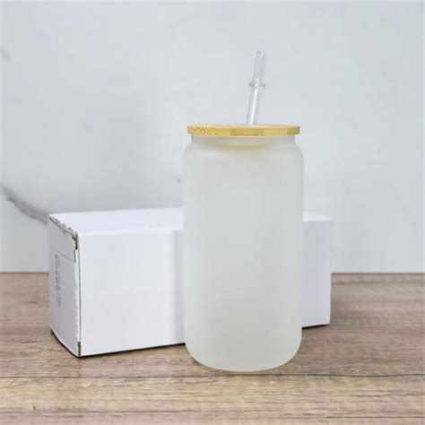 16oz Clear Or Frosted Sublimation Glass Tumblers With Bamboo Lid And S
