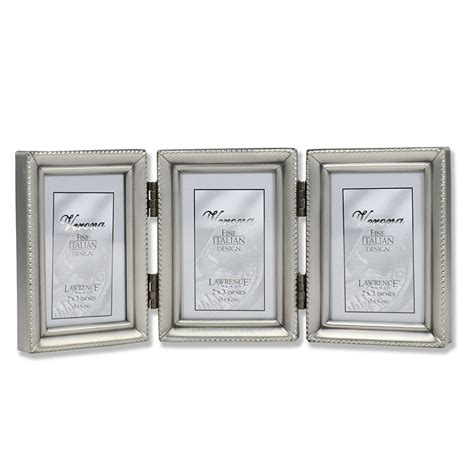 antique pewter hinged triple  picture frame beaded edge design traditional pewter metal