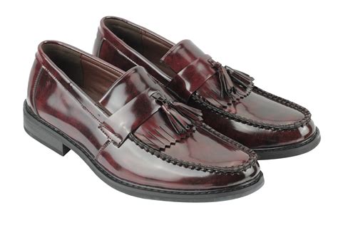 mens vintage style polished faux leather tassel loafers retro mod shoes