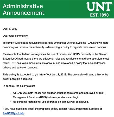 unt  implementing  drone policy effective january    personal drones   allowed
