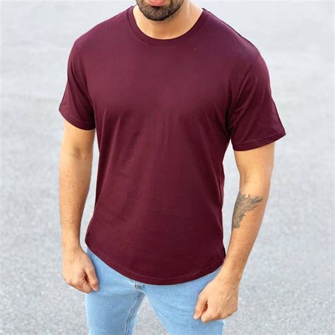mens basic  neck  shirt  claret red