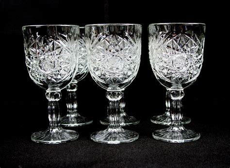 Libbey Hobstar Water Goblets Clear Glass Stem Set Of 6 Etsy Glass