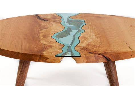 unique wooden tables embedded  glass rivers  lakes