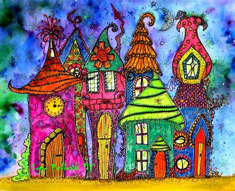 whimsical fairy houses artist lyn pollock hands  energy coloured