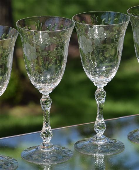 vintage etched wine glasses set   cambridge lucia  tall vintage etched stem wine