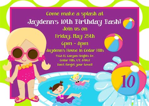 Pool Party Invitations Printable Or Printed