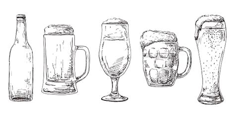 Bottle Of Beer Different Glasses And Mugs Of Beer Vector