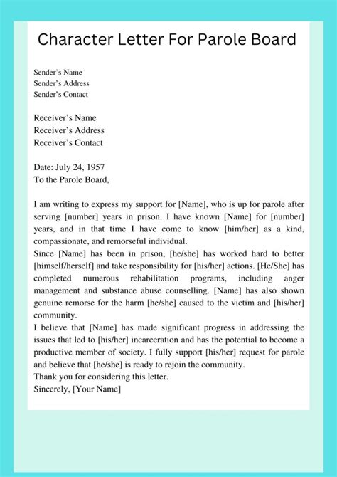 character letter  parole board template