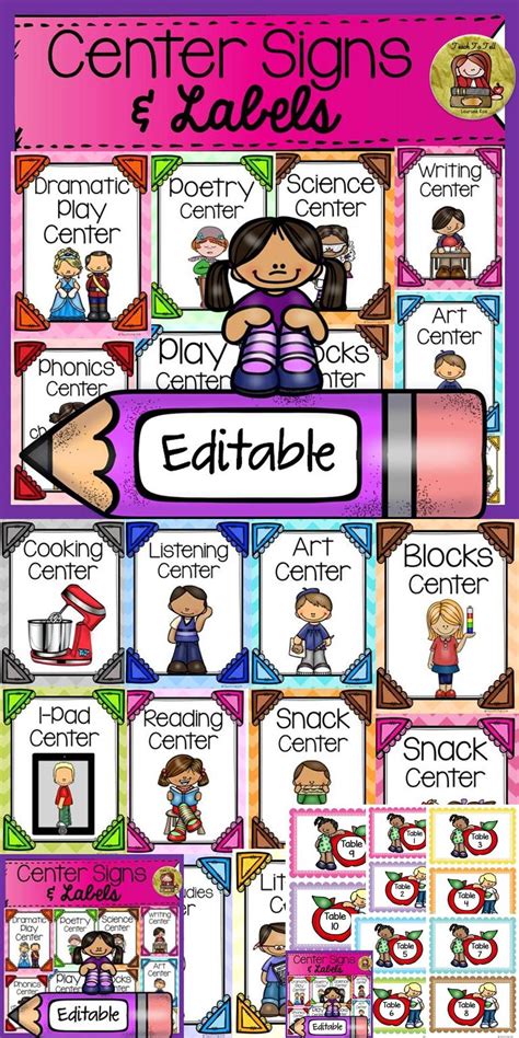 editable classroom center signs station labels preschool pre