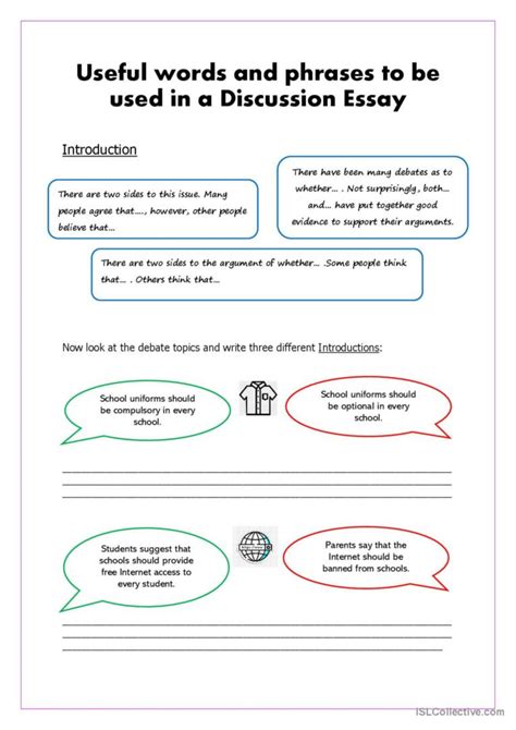 writing  discussion essay part  english esl worksheets