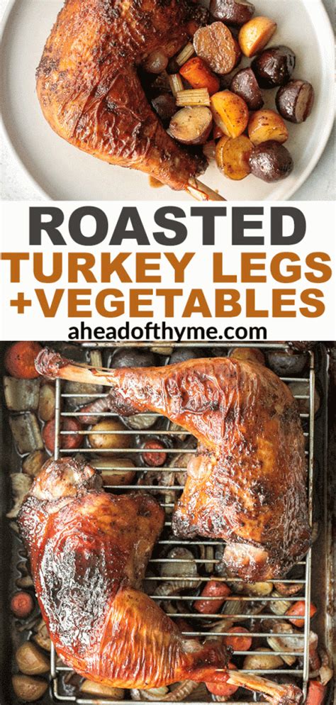 roasted turkey legs with vegetables ahead of thyme