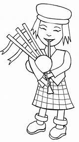 Coloring Bagpipes Play Little Girl Highland sketch template