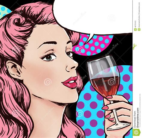 pop art illustration of woman with the glass of wine with speech bubble