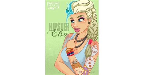 Hipster Elsa Tattooed Disney Princess Art By Evviart