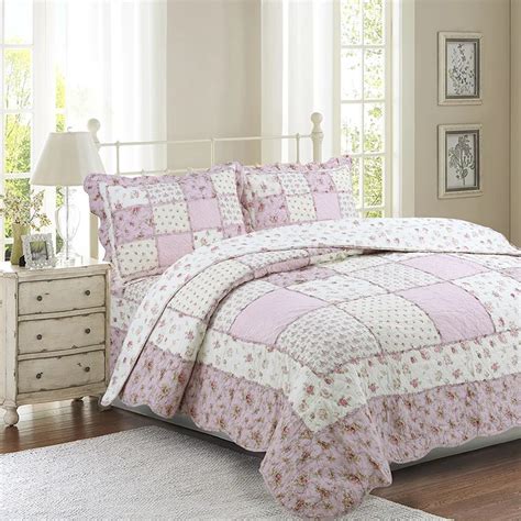 chausub floral patchwork bedspread quilt set pcs cotton coverlet quilted quilts pillowcase king