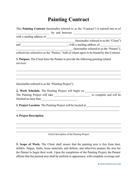 painting contract template printable templates