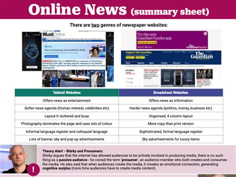 ocr  level media newspaper summary sheets teaching resources