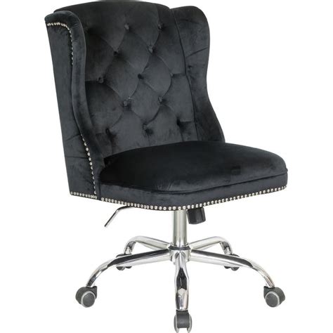 office chair  black velvet upholstery tufted buttons aptdeco