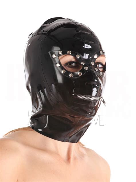 Gorgeous Black Mask Latex Hood Sexy Latex Rubber Fetish Mask With Metal
