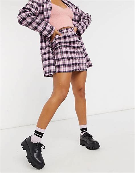 heartbreak button front tailored mini skirt in pink and black plaid asos