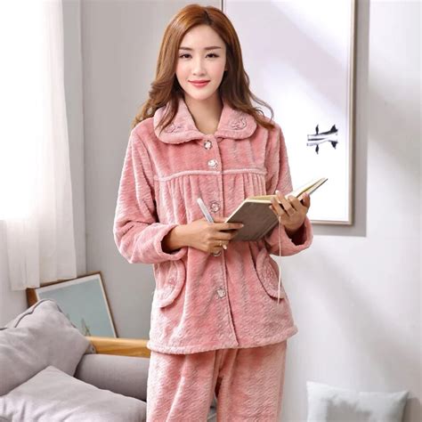 buy womens winter  warm pajamas  xl  size pyjamas set thick flannel