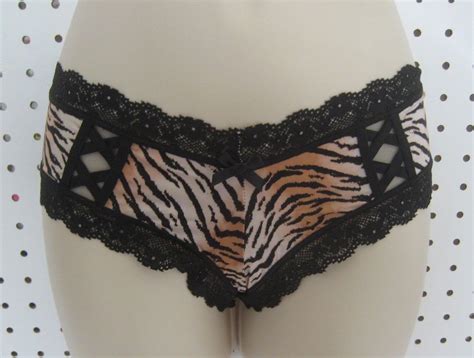 new victoria secret tiger print lace up cheeky panties panties size s