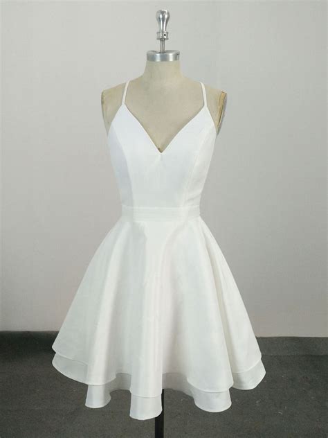 white  neck satin lace short prom dress white homecoming dress