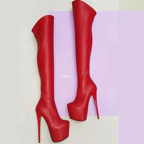 Red Thigh High Thin Heel Boots Heels Heeled Boots Boots