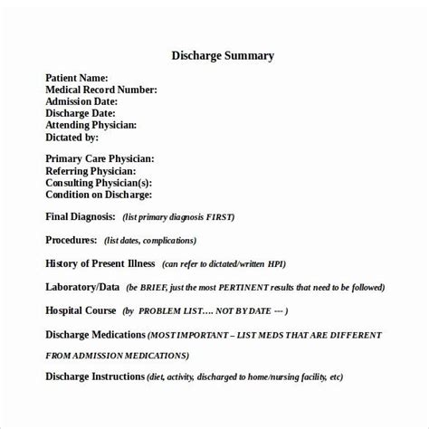 patient discharge form template unique sample discharge summary