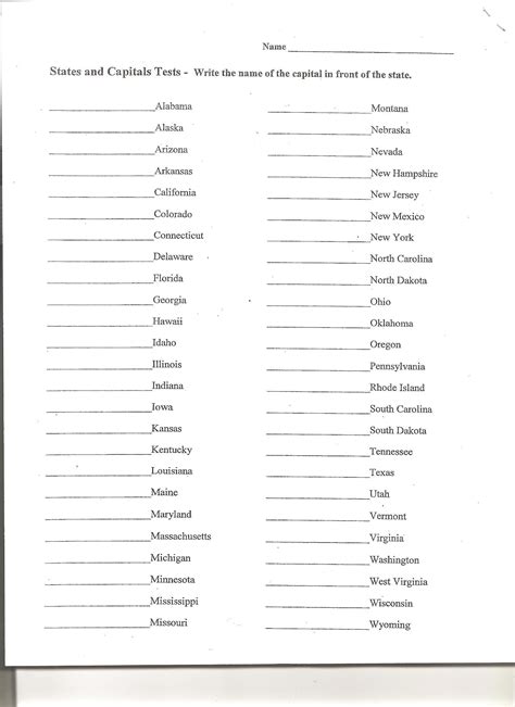 states  capitals matching worksheet printable worksheet