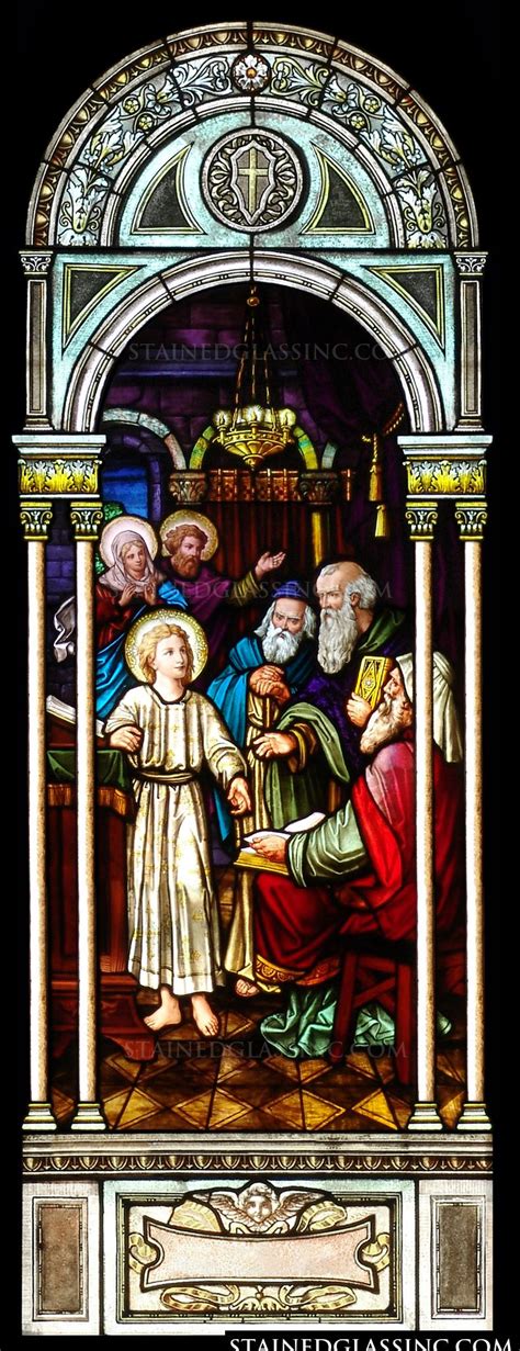 finding   temple religious stained glass window