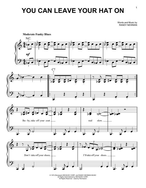 You Can Leave Your Hat On Sheet Music By Joe Cocker Easy Piano 96928