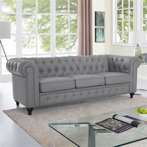 emery chesterfield sofa  rolled arms tufted cushions  naomi home colorgray walmartcom