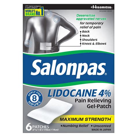 salonpas lidocaine pain relieving gel patch  maximum strength lidocaine  patches walmart
