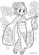 Coloring Pages Girl Japanese Printable Anime Kimono Kids Sheets Books Princess Color Cute Outline Adult Book Nancy Cramer Drawings Choose sketch template