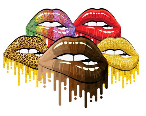 Dripping Lips Bundle Gold Glitter Lips Lip Print Sexy Etsy