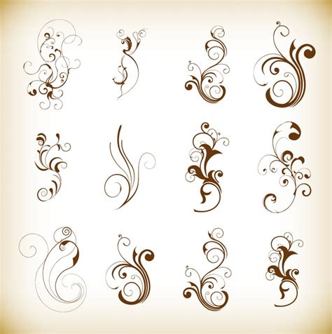 swirl floral decorative pattern elements vector set  vector