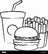 Fries Hamburger sketch template