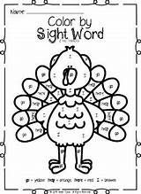 Thanksgiving Sight Color Printables Word Pre Primer Worksheets Kindergarten Grade Prek Subject Reading sketch template
