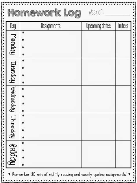 printable homework sheets homework planner homework log homework sheet