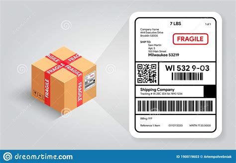 shipping label  cardboard box template barcode  qr code  scanning postal fragile sign
