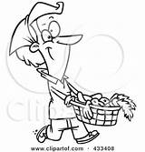 Basket Harvest Carrying Coloring Woman Clipart Illustration Line Toonaday Royalty Rf sketch template