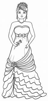 Elegant Coloring Lady Pages Bridesmaid Digital Stamps Colouring Gown Girl Adult Woman Lots Printable Ball Fashion Digi Freebie Girls Drawing sketch template