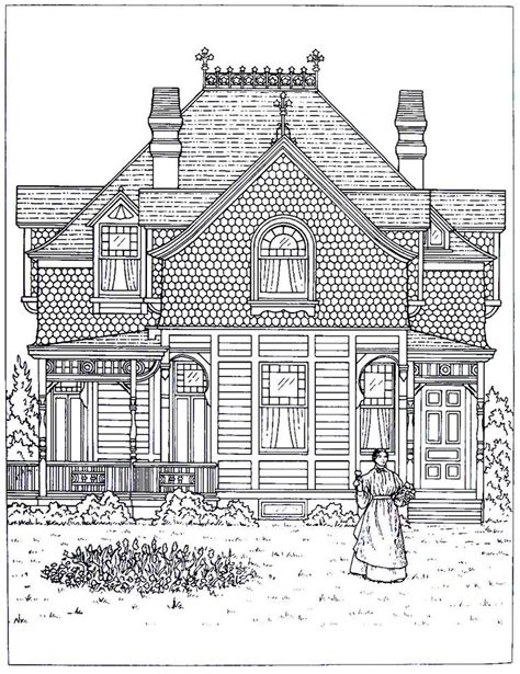 victorian house printable coloring book page  stick style gothic