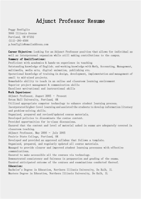 resume samples adjunct professor resume sample