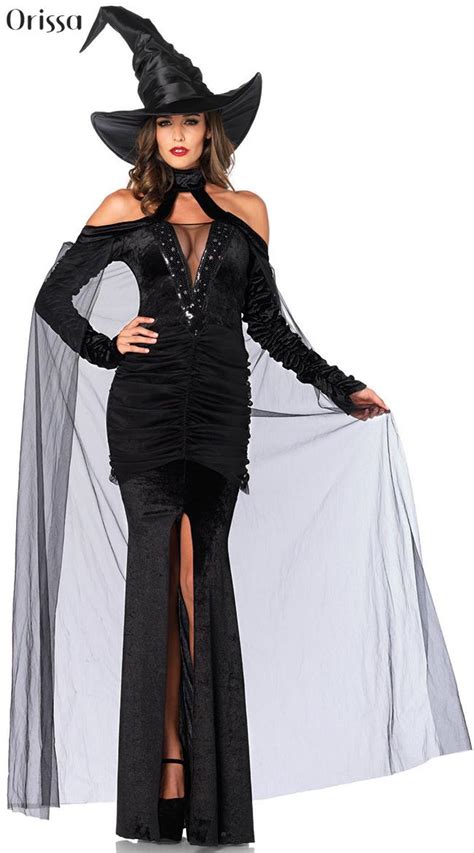New And Sexy Woman Witch Role Play Costumes Halloween Pumpkin Day Black