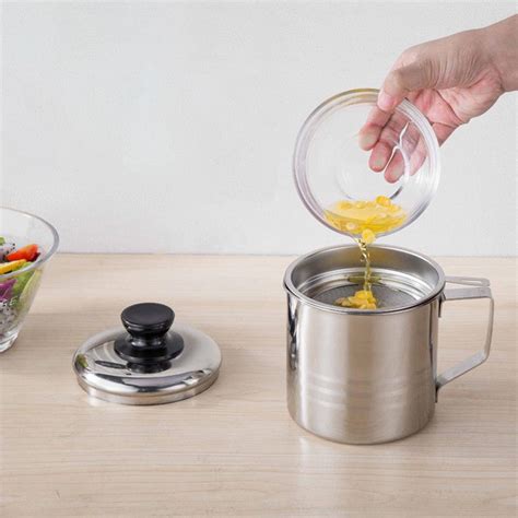 stainless steel oil strainer pot container jug storage